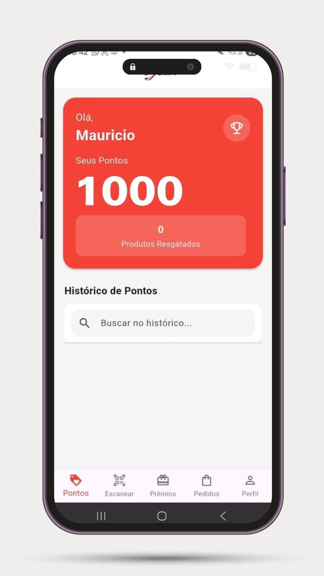 Tela do app mostrando pontos acumulados